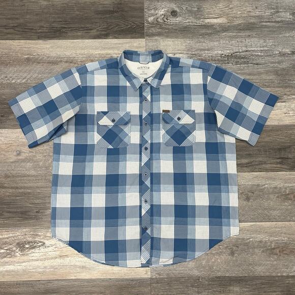 Orvis Plaid Blue Mens XXL Short Sleeve Woven Chest‎ Pocket Button Fishing Shirt - Picture 1 of 9